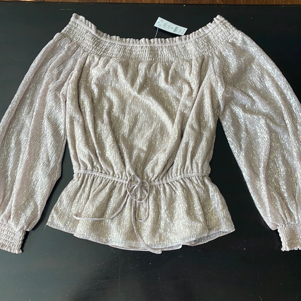 OTS smocked top pink/gold shimmer